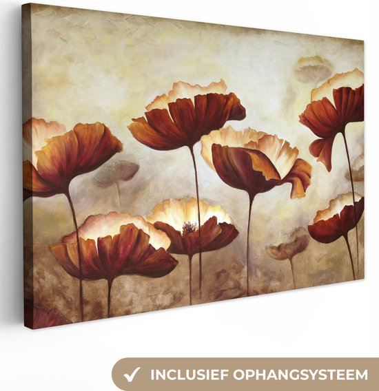 Canvas - Schilderij - Olieverf - Bloemen - Planten - Woondecoratie - 60x40 cm - Wanddecoratie