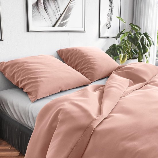 Beddengoed, 200 x 220 cm, katoen, roze, ademend, 3delig, 1