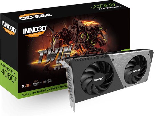 Inno3D GeForce RTX 4060 Ti 16GB TWIN X2 - Videokaart - 8GB GDDR6 PCIe 4.0 - 1 x HDMI - 3x DisplayPort