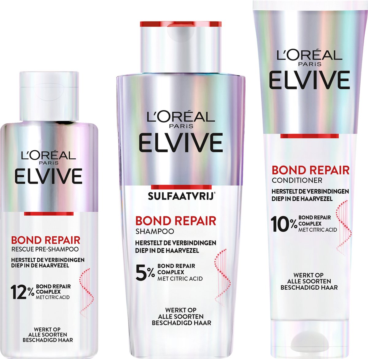 L'Oréal Paris Elvive Bond Repair Pre-Shampoo Shampoo & Conditioner Routine Bundel - Voor Beschadigd Haar - 200ml 200ml & 150ml