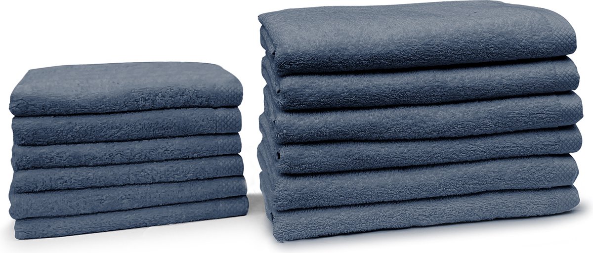 Eleganzzz Handdoeken Set - Set van 12 - 6x Handdoek 50x100cm - 6x Badhanddoek 70x140cm - Badlakens - Handdoeken - 420 gr/m2 - 100% Katoen - ocean blue