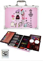 GG 1989-Valise à dessin-Boîte à dessin-Boîte à dessin pour enfants-Paquet de dessin- Crayons- Marqueurs-145 pièces- Figurines-Rose