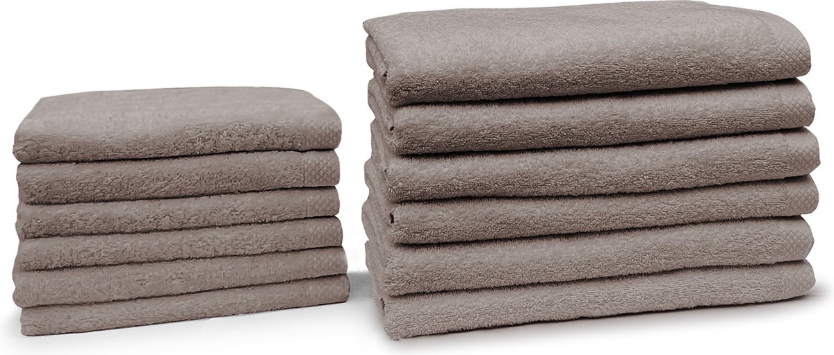 Eleganzzz Handdoeken Set - Set van 12 - 6x Handdoek 50x100cm - 6x Badhanddoek 70x140cm - Badlakens - Handdoeken - 420 gr/m2 - 100% Katoen - taupe