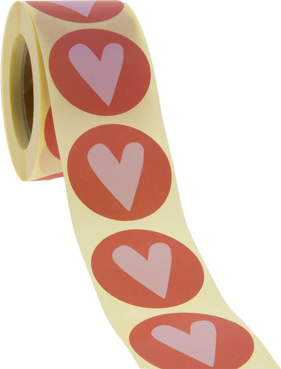 Cadeau stickers - 500 stuks - Rood - hartje Roze 40mm - Stickers volwassenen - Sluitstickers - Sluitzegel - Ronde stickers op rol