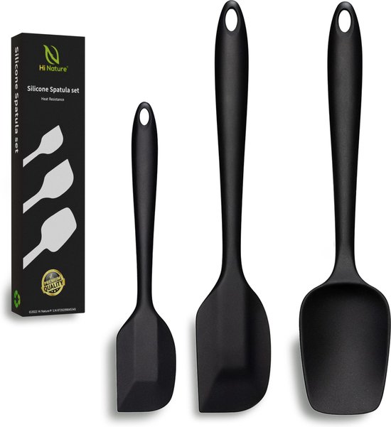 Spatule en silicone avec porte-cuillère | Set de spatules en Siliconen | Résistant à la chaleur - Va au lave-vaisselle - Sans BPA | Ensemble d'ustensiles de cuisine 28 et 21 cm - Zwart