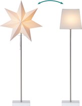 Lampadaire Star Trading avec abat-jour interchangeable Moa de Star Trading, étoile de Noël en papier 3D ou abat-jour carré en blanc avec pied en bois et métal, lampadaire étoile décoratif avec interrupteur à câble, E14, hauteur : 82 cm