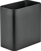 Rechthoekige prullenbak - compacte prullenbak voor badkamer, kantoor en keuken met voldoende ruimte voor afval - metalen prullenbak - zwart