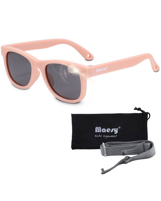 Maesy - lunettes de soleil bébé Indi - 0-2 ans - flexibles pliables - élastique réglable - protection UV400 polarisée - garçons et filles - lunettes de soleil bébé carrées - rose clair