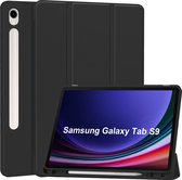 Case2go - Étui pour tablette compatible avec Samsung Galaxy Tab S9 (2023) - Fonction veille/ Sleep automatique - Étui livre à trois volets avec porte-stylo - Zwart