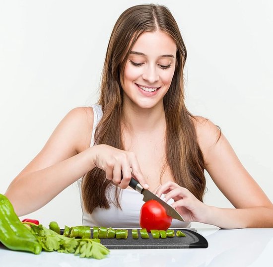 Set de Planches à découper Royalty Line ® CB3PCB - 25/31/40 cm - Antidérapantes - Poignée ergonomique - Planches de cuisine - Passe au lave-vaisselle - Plastique - Avec zone de broyage pour broyer l'ail et le gingembre - Zwart