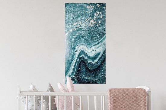 Muurstickers - Sticker Folie - Edelstenen - Blauw - Natuur - Marmer - Abstract - 40x80 cm - Plakfolie - Muurstickers Kinderkamer - Zelfklevend Behang - Zelfklevend behangpapier - Stickerfolie