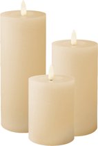 LED kaarsen/stompkaarsen - set 3x - creme wit - D7 x H11, H15 en H19 cm - timer