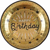 Santex Verjaardag feest bordjes happy birthday - 10x - goud - karton - 22 cm - rond