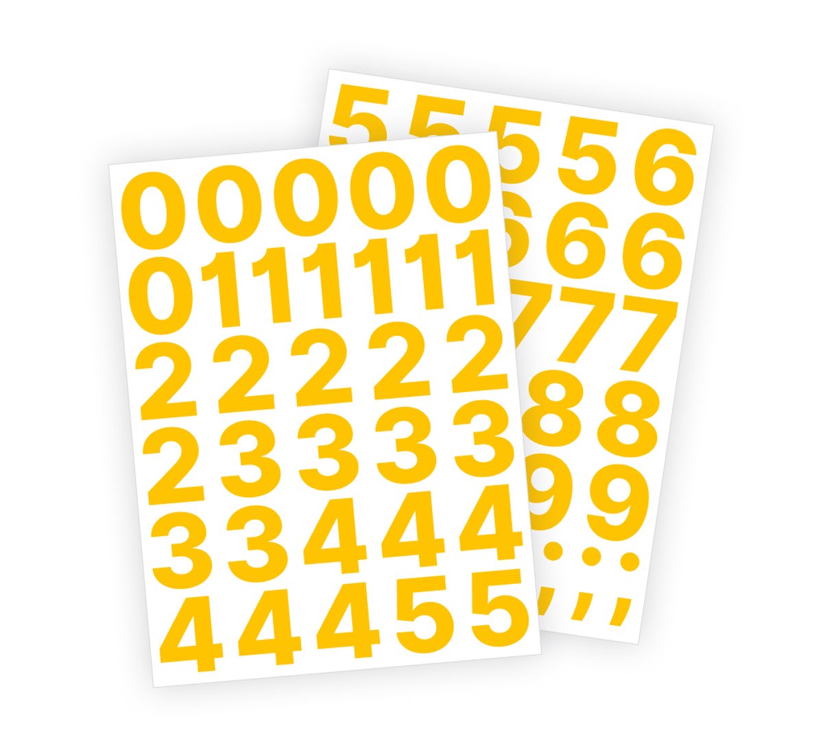 Cijfer stickers / Plaknummers - Stickervellen Set - Geel - 4cm hoog - Geschikt voor binnen en buiten - Standaard lettertype - Glans