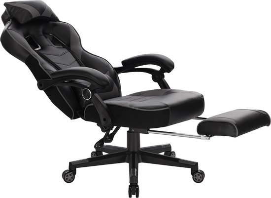 Chaise de Gaming hybride - Réglable en hauteur - Avec repose-pieds - Chaise de jeu - Chaise - Chaise de bureau ergonomique - Chaise - Zwart - Cuir artificiel
