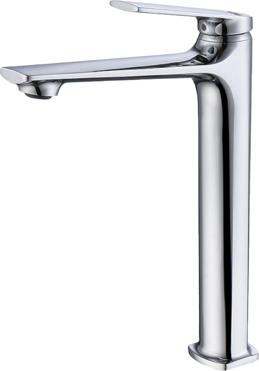 EcoRain© 30% Waterbesparende Wastafelkraan Hoog Olivia van RVS 304 en Messing - Universele Aansluiting - Anti-Kras Coating - Behoud Waterdruk - 5 Jaar Garantie - Chroom
