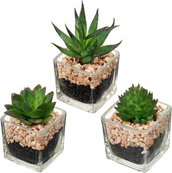 Lot de 3 plantes artificielles en pot gris, 9,5 x 13 cm, pour salon, balcon, chambre, décoration de table. | Leroy Merlin