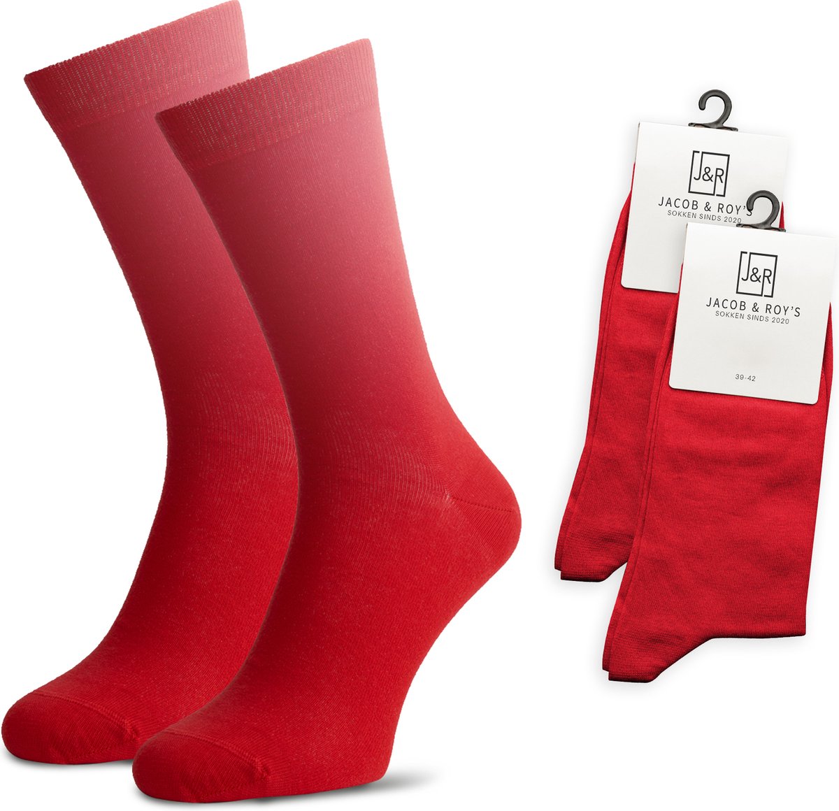 Jacob & Roy's 2 Paar Rode Sokken - Kousen - Heren & Dames - Leuke Sokken - Vrolijke Sokken - Grappige Sokken - Katoen - Maat 39-42 - Funny Socks - Gekleurde Sokken Waar Je Happy Van Wordt