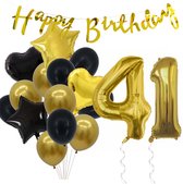Snoes Ballonnen 41 Jaar Feestpakket – Versiering – Verjaardag Set Goldie Cijferballon 41 Jaar -Heliumballon
