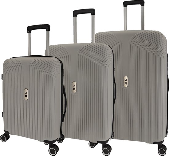 SB Travelbags 3 delige kofferset 4 dubbele wielen trolley - Licht Grijs - TSA slot