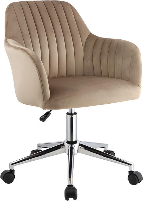Chaise de bureau ELEANA - Velours - Hauteur réglable - Beige L 59 cm x H 79,5 cm x P 61,5 cm