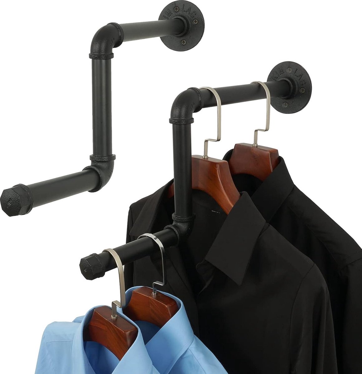 Pijpgemonteerde kledingstang, 2 stuks 18 inch afneembaar kledingrek, doe-het-zelf wandgemonteerde industriële kledingpijphouder voor thuis en hangers in de winkel