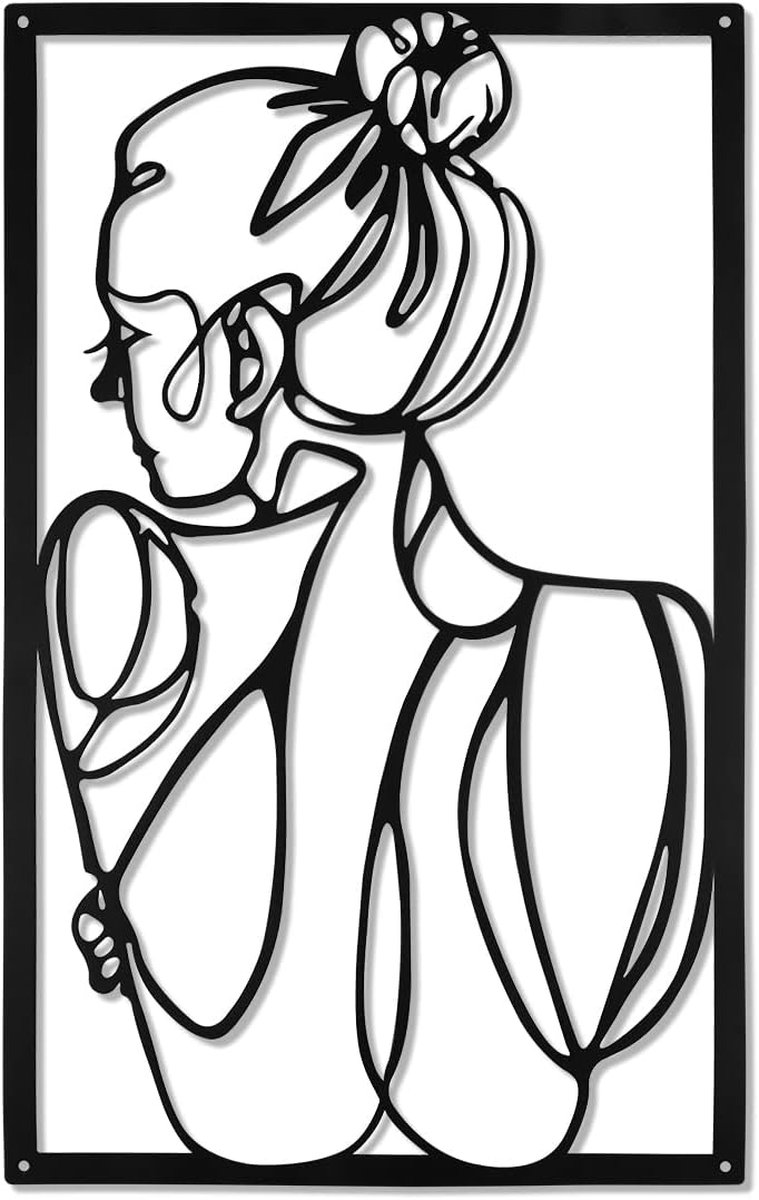 Lot De 3 Tableaux Décoratifs Muraux En Métal Noir - Style Abstrait Féminin, 43x30 Cm - Art Moderne Minimaliste Pour Salon, Chambre