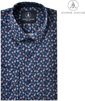 Chris Cayne heren blouse - overhemd heren lange mouwen - 1115 - blauw print - maat XL