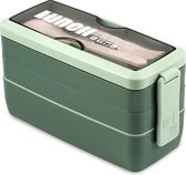LunchBox voor volwassenen, 3 lagen, stapelbare broodtrommel met vakken, 1000 ml, Japans, lekvrij, bento box, magnetronbestendig, donkergroen