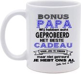 Koffie beker - thee mok - tekst - bonus papa je hebt ons al - cadeau