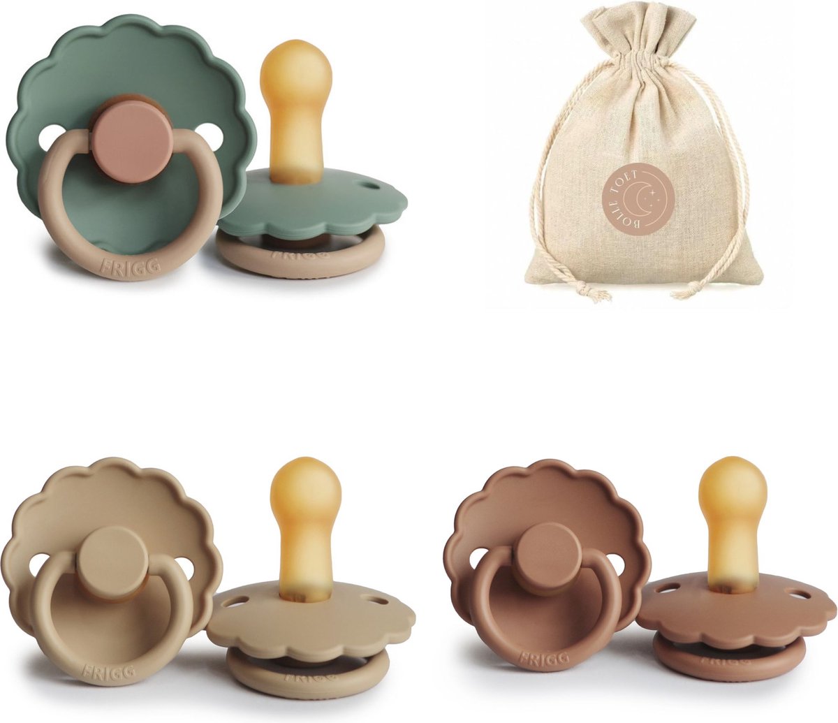 Goedkoopste FRIGG Daisy T1 - Croissant, Peach Bronze, Willow Bolletoet speenzakje - 0-6 maanden