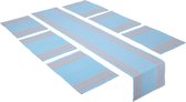 Ladeder Blue Eetkamerset, 6 placemats + 1 tafelloper, fijn geribbeld katoen, moderne kleuren en designs, voor thuis, in cafés, restaurants en hotels, machinewasbaar