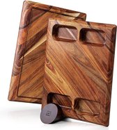 Contour houten snijplank - grote acaciahouten snijplank met standaard, dubbelzijdige keukenplank met sapgoot en 4 kommen - serveerplank van Apace Living 43 x 33 x 3,8 cm