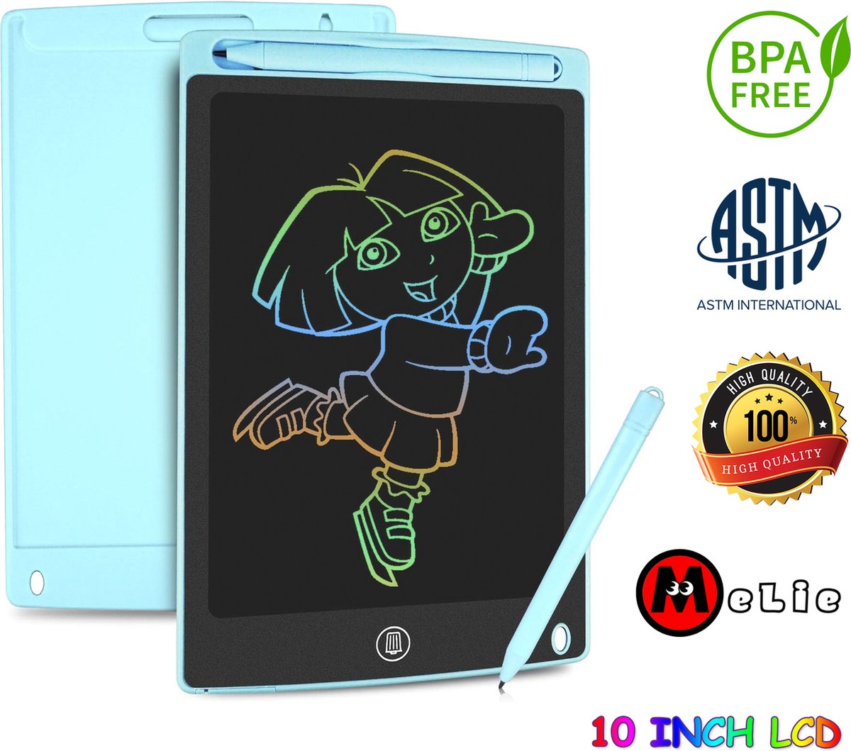 MeLie - LCD Tekentablet - 10 Inch - Schrijftablet - Tekenbord - Voor Kinderen - Interactief Speelgoed - Cadeau - Blauw