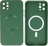 Hoesje Geschikt voor iPhone 11 Pro - Back Cover - MagSafe Hoesje met Camera Beschermer - Donker Groen