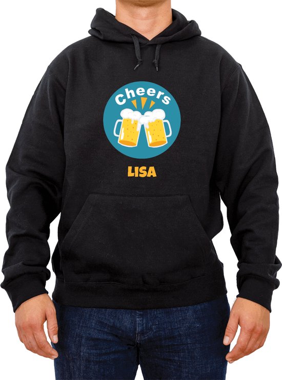 Trui met naam Lisa|Fotofabriek Trui Cheers |Zwarte trui maat L| Unisex trui met print (L)