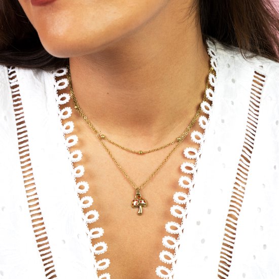 OOZOO Jewellery - Goudkleurig/rode ketting met een hart plaatje - SN