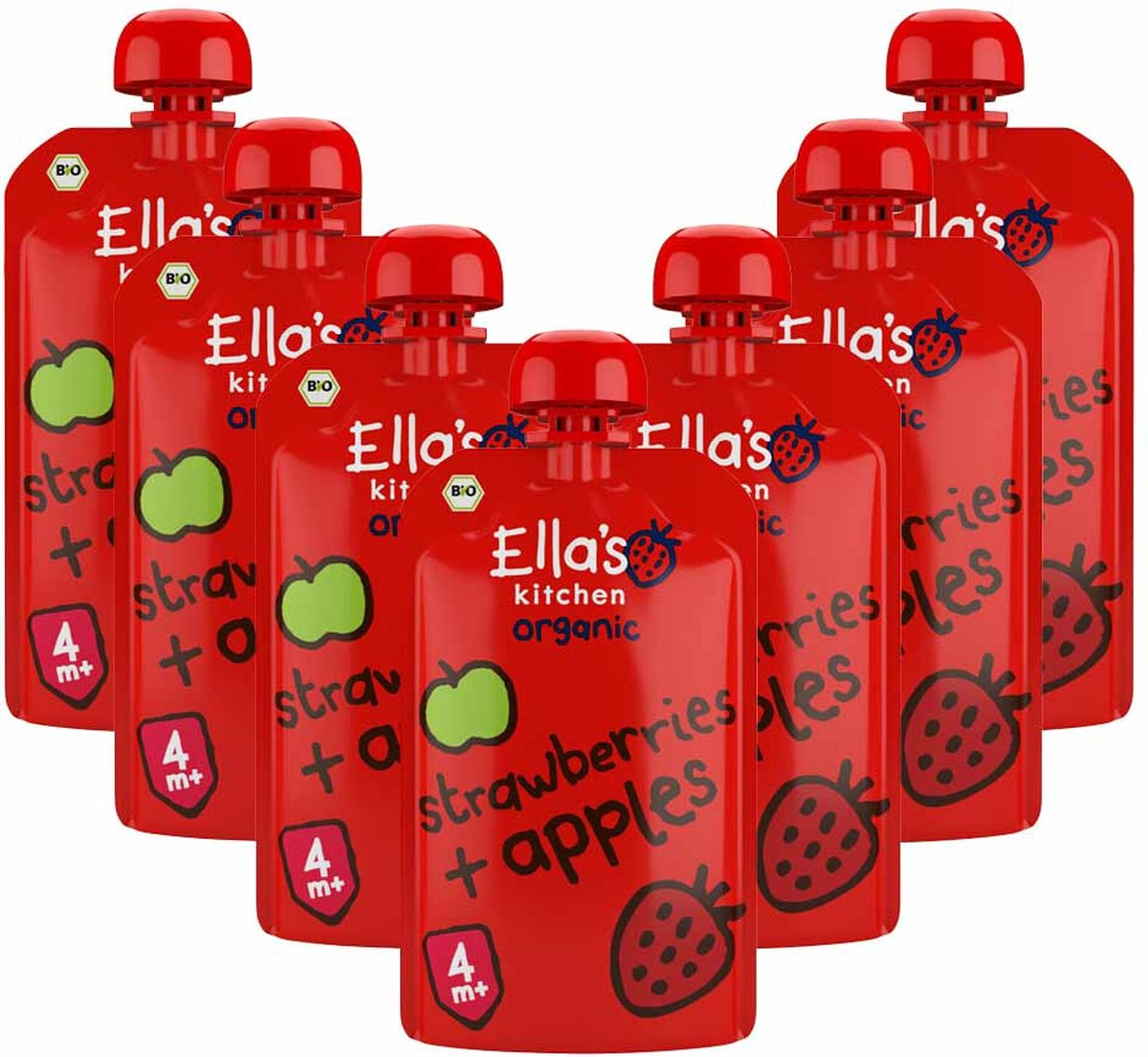 Ella's kitchen Knijpzakje 4+ m Appel Aardbei 120 gr - 7x 120 gr - Voordeelverpakking