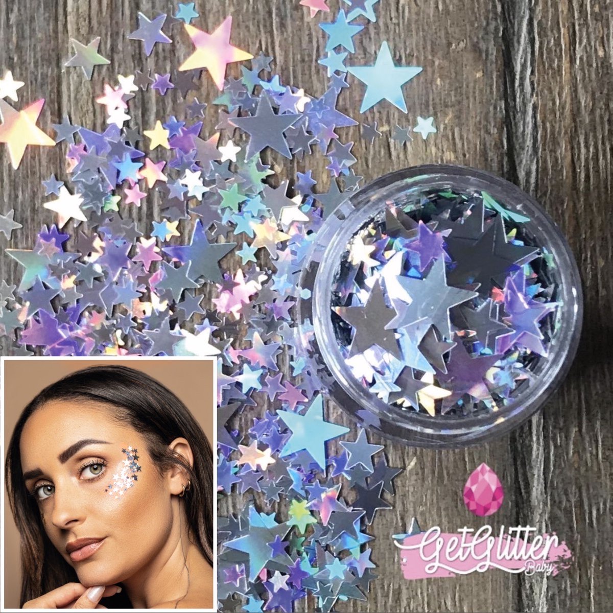 GetGlitterBaby® - Biologische / Biologisch afbreekbare Zilveren Sterren Chunky Festival Glitters voor Lichaam en Gezicht / Biodegradable Face Body Jewels - Zilver Sterretjes