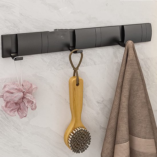 maifey Kapstok met 5 inklapbare haken, metalen zwarte jashouder voor aan de muur, kapstok voor entree, muur, deur, badkamer, slaapkamer maifey Kapstok met 5 inklapbare haken, metalen zwarte jashouder voor aan de muur, kapstok voor entree, muur, deur, badkamer, slaapkamer