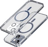 Sulada Electroplated Backcover voor iPhone 14 met stootvaste bescherming, lensbeschermer en magnetische ring blauw