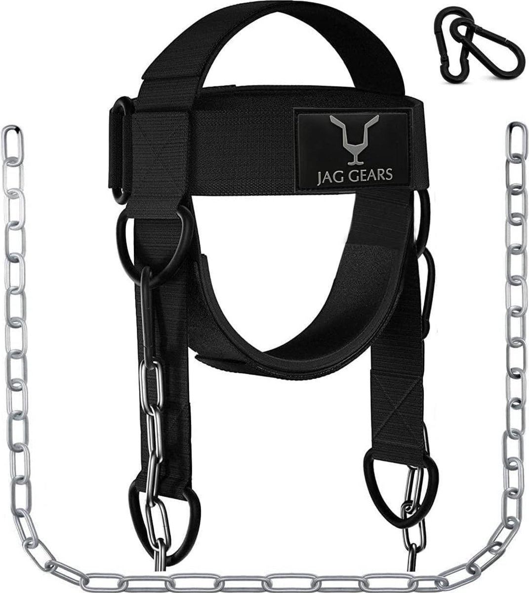 JAG GEARS Neck Trainer Neck Training - Neck Trainer 7 mm Neoprene Padded with 110 cm Long Adjustable Steel Chain for Gym, Racing, Boxing, Neck Training Harness to Improve Muscle Strength