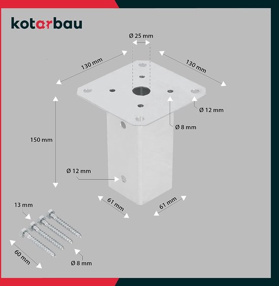 KOTARBAU® Opschroefhuls 50 x 50 mm vierkante houten palen palen KOTARBAU® Opschroefhuls 50 x 50 mm vierkante houten palen palen