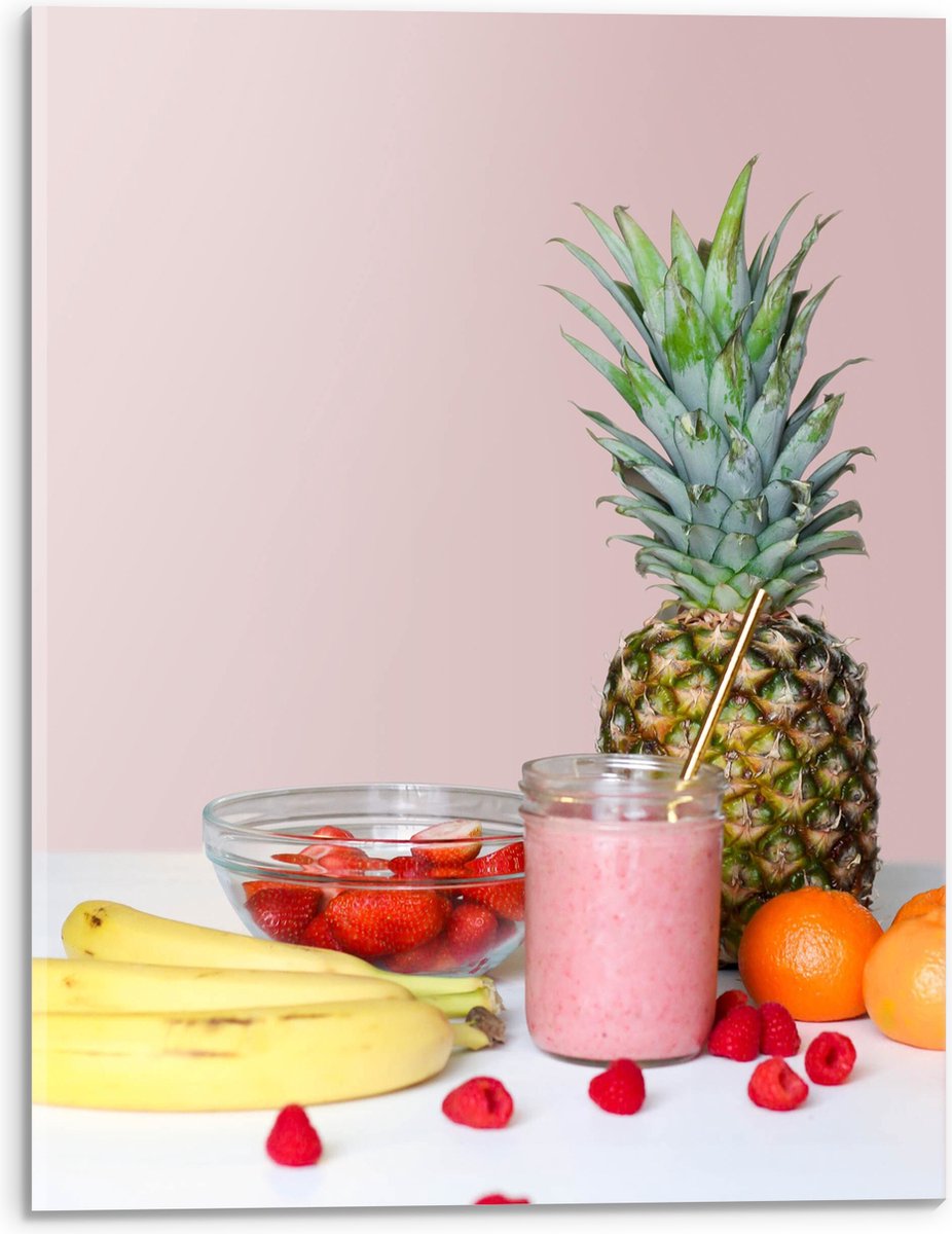 Acrylglas - Fruit - Kom - Smoothie - Ananas - Banaan - 30x40 cm Foto op Acrylglas (Wanddecoratie op Acrylaat)