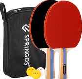 Springos Tafeltennis Set - Ping Pong - Inclusief 2 Batjes - 3 Ballen - Opberghoes