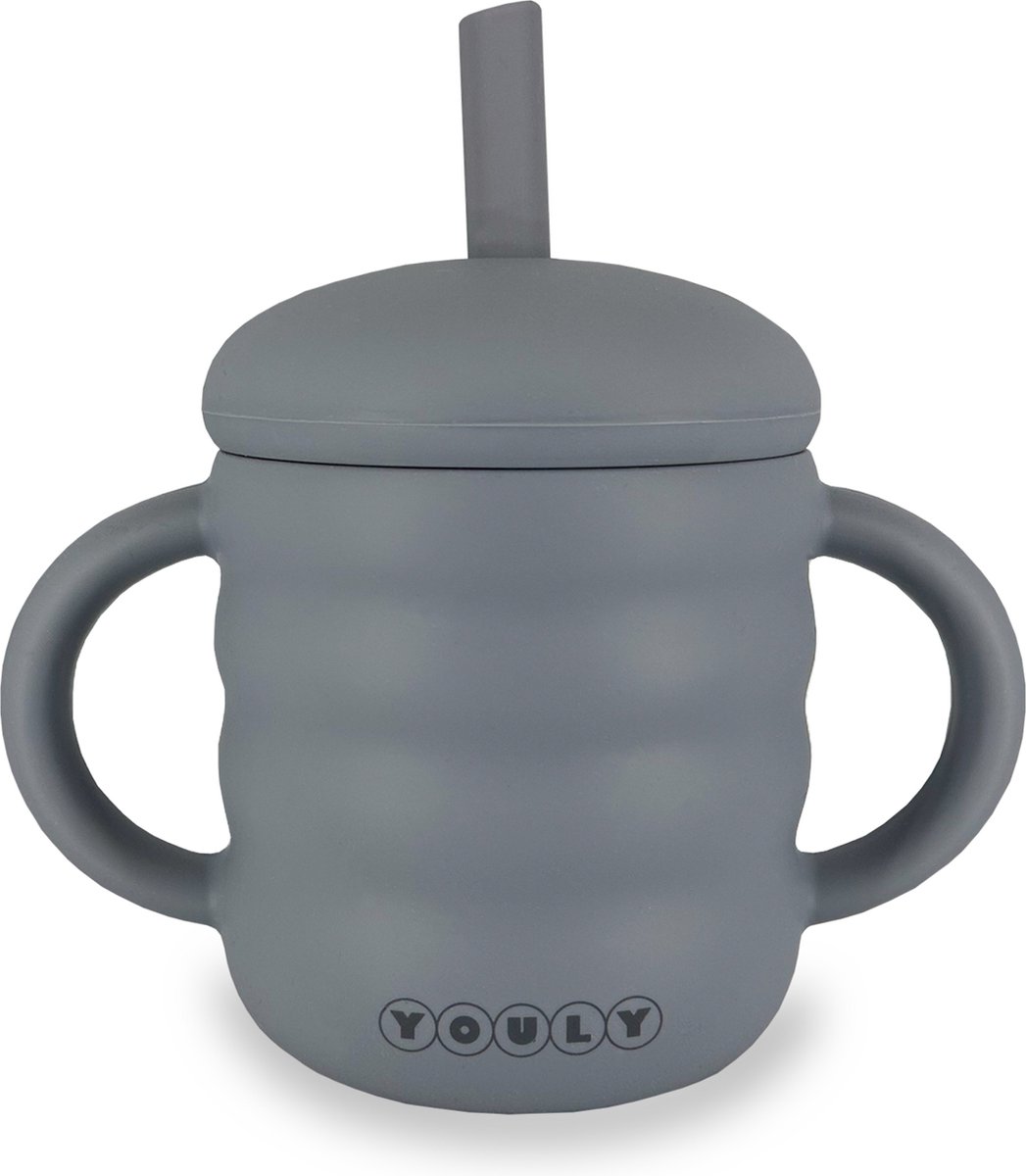 Goedkoopste Youly® Bubble Rietjesbeker – Anti-Lek Drinkbeker – Siliconen Drinkbeker voor Kinderen – BPA-vrij – Antislip – Vaatwasserbestendig – Grijs – 160 ml