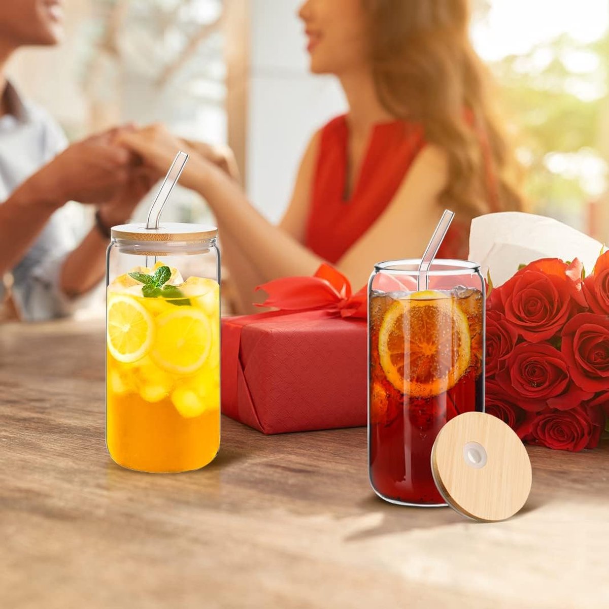 thumbnail: WOPPLXY Set 3x Glazen Met Deksel En Rietje 550ml - IJskoffie Smoothies Cocktails Drinkglazen