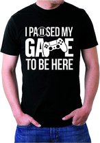 PicOnTshirt - Teetalks Series - T-Shirt Kinderen - T-Shirt Met Print - T-Shirt Met 'Ik Pauzeerde Mijn Spel Om Hier Te Zijn' Print - Grappig en Sportief Video Gamer T-Shirt - Zwart - Kinderen Leeftijd 12-13