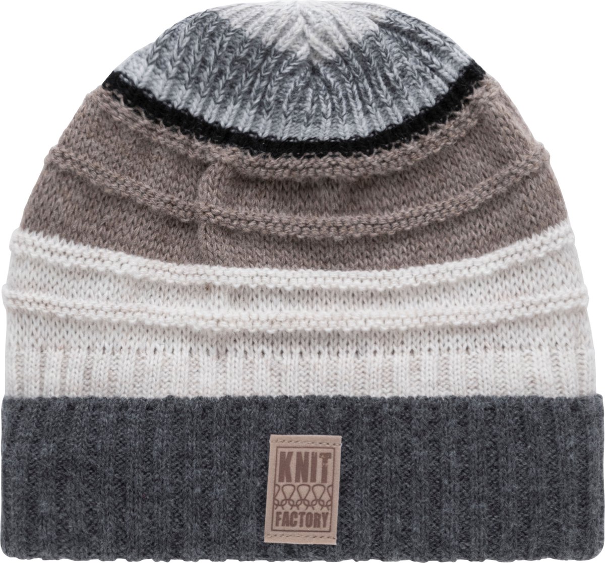 Knit Factory Dali Gebreide Muts Heren & Dames - Beanie hat - Licht Grijs - Grofgebreid - Multicolor - Warme Wintermuts met grijstinten - Unisex - One Size