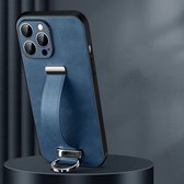Sulada LeatherTexture backcover met handvat shockproof en lensbeschermer voor de iPhone 14 Pro Max blauw